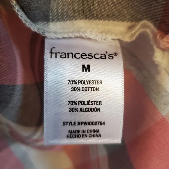 Francesca's Collections Pink and Gray Plaid Hoodie